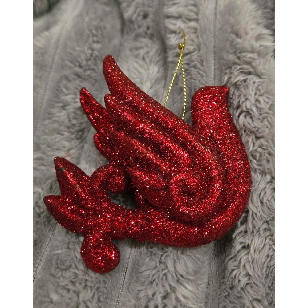 A Beautiful Red Glitter 3-D Christmas DOVE Ornament! NATURE BIRDS